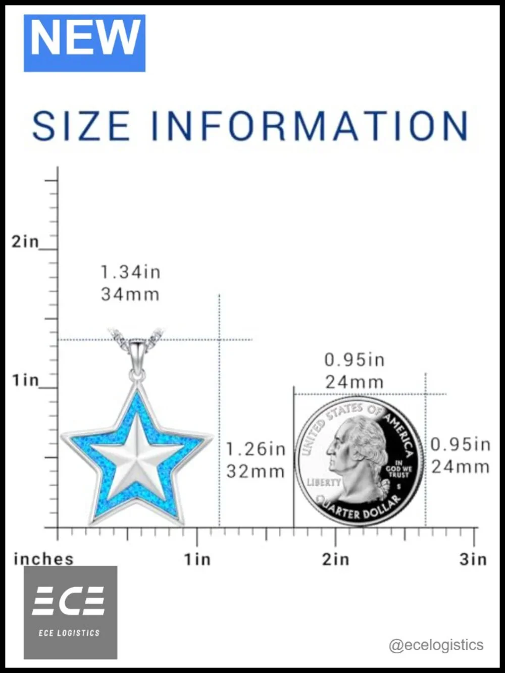 Sterling Silver Blue Opal Pentacle Star Necklace 22in Adjustable